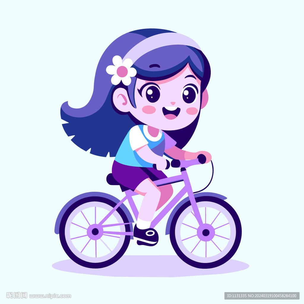 矢量卡通骑自行车的小女孩