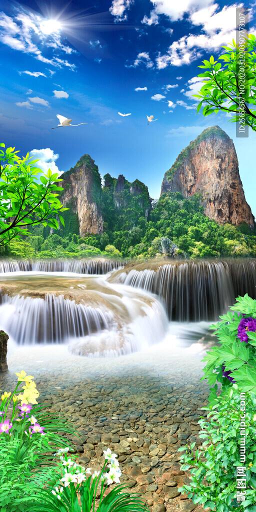 流水生财风景画玄关