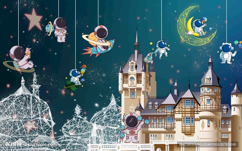 卡通儿童房背景墙 