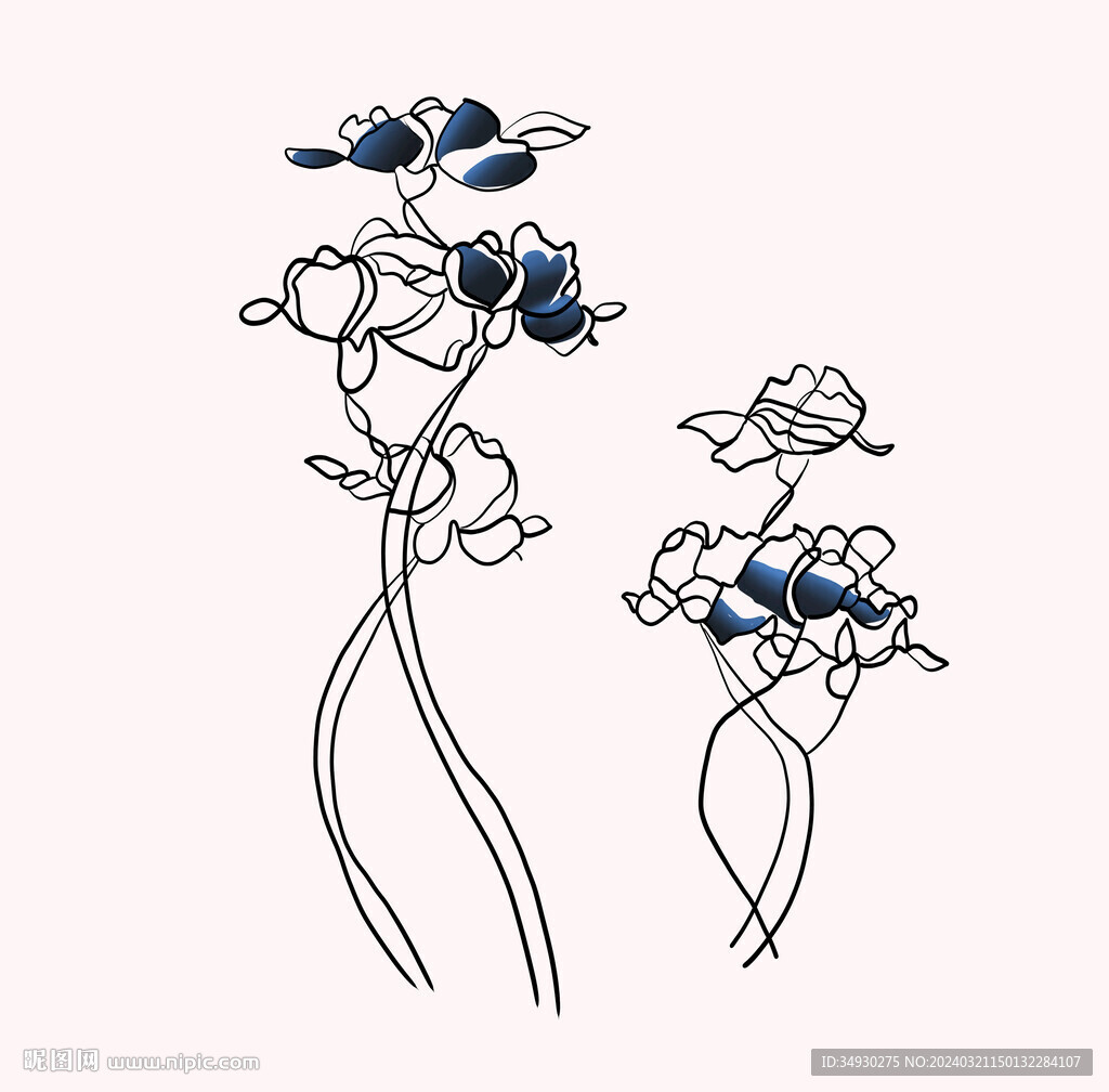 渐变黑线条蓝花