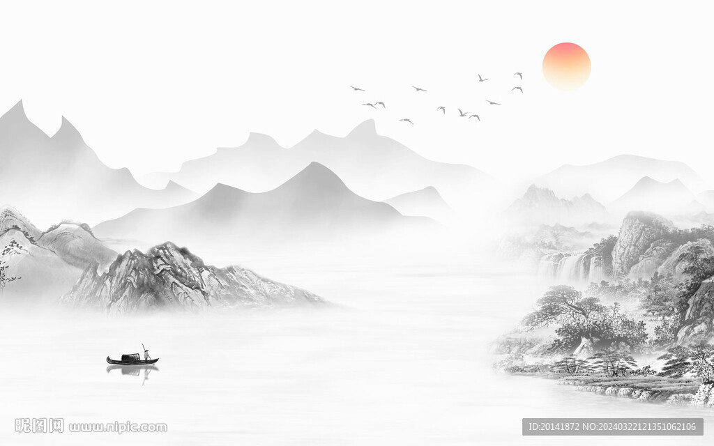 新中式石纹水墨山水背景