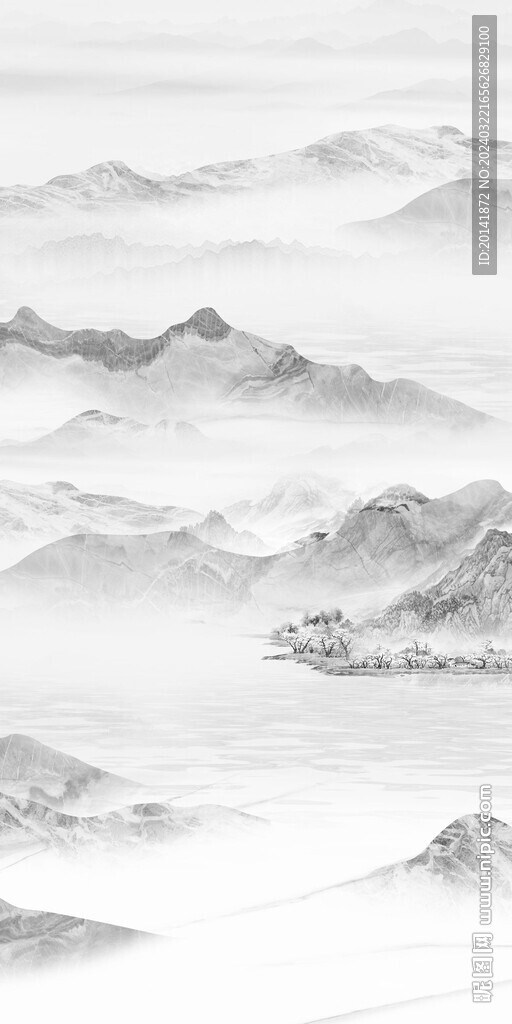 新中式石纹水墨山水玄关背景