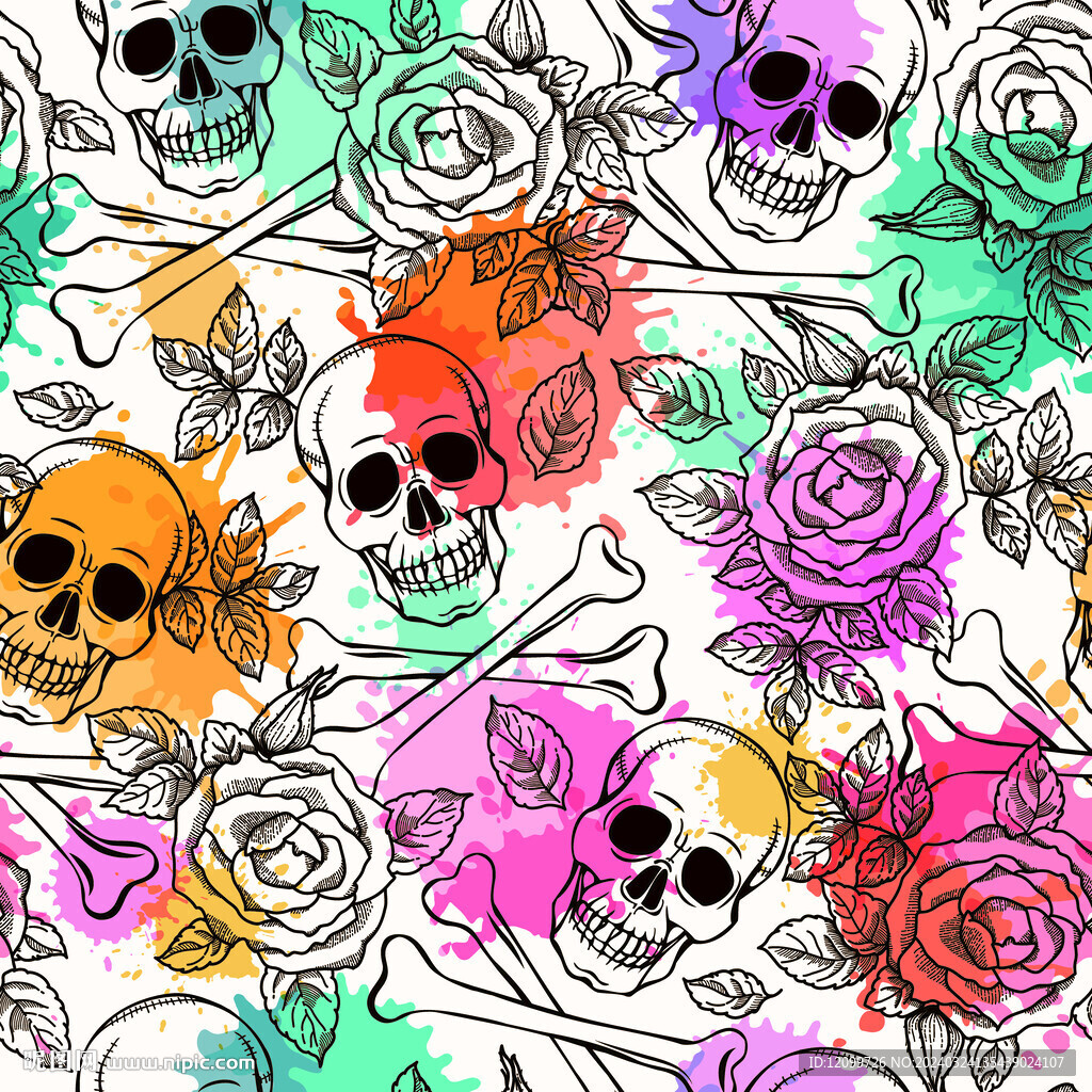 线条多色骷髅头