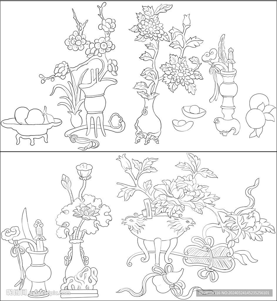 白描花瓶 