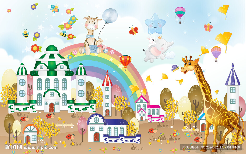 卡通儿童房背景墙  