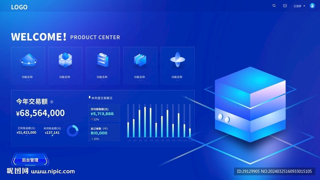 蓝色科技质感大屏可视化UI首页