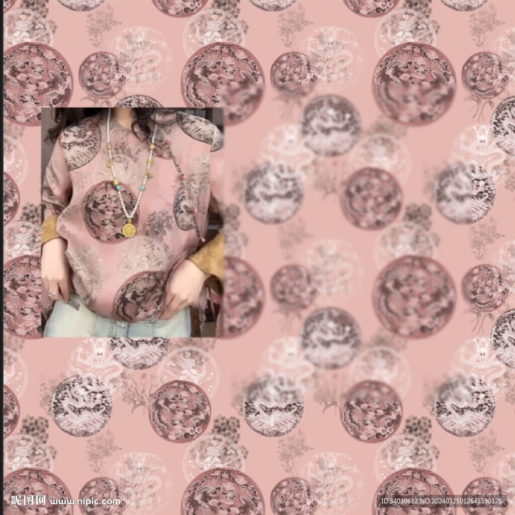 汉服 复古 数码印花龙凤圈