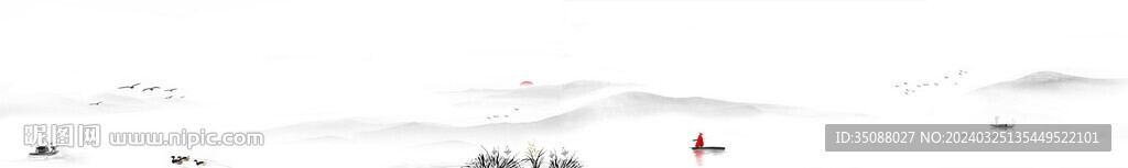 中式意境山水背景彩绘