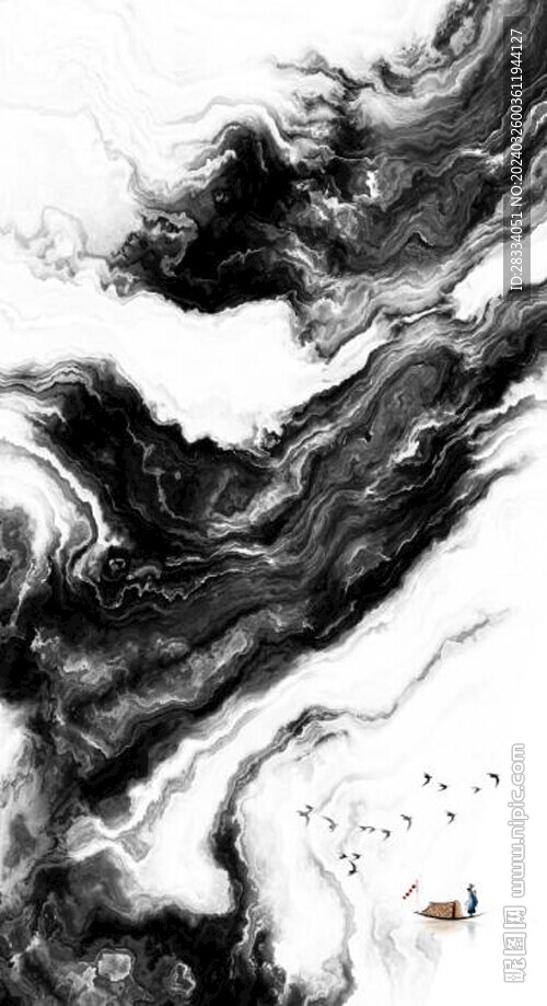 新中式金色水墨山水玄关背景墙