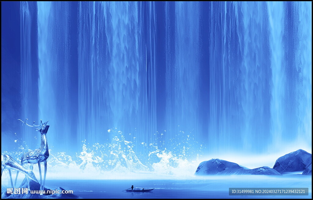 流水生财瀑布装饰画
