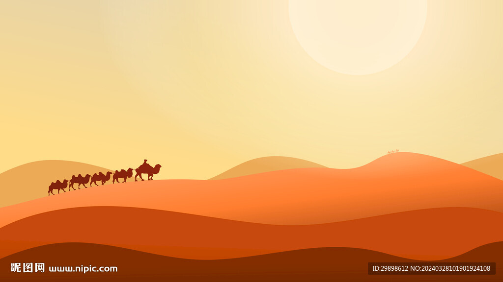 敦煌鸣沙山沙漠骆驼队丝绸之路