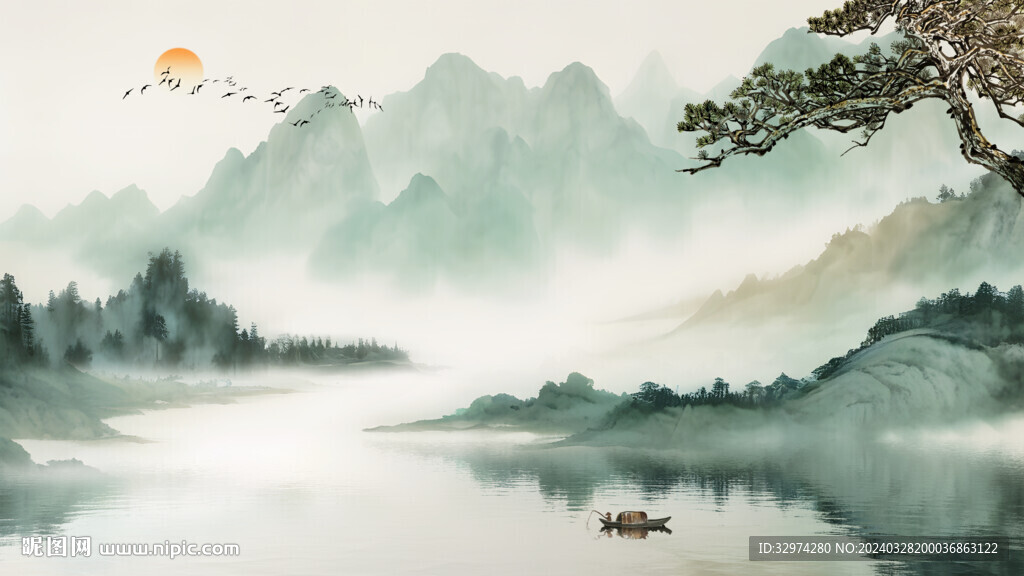 新中式山水画背景墙