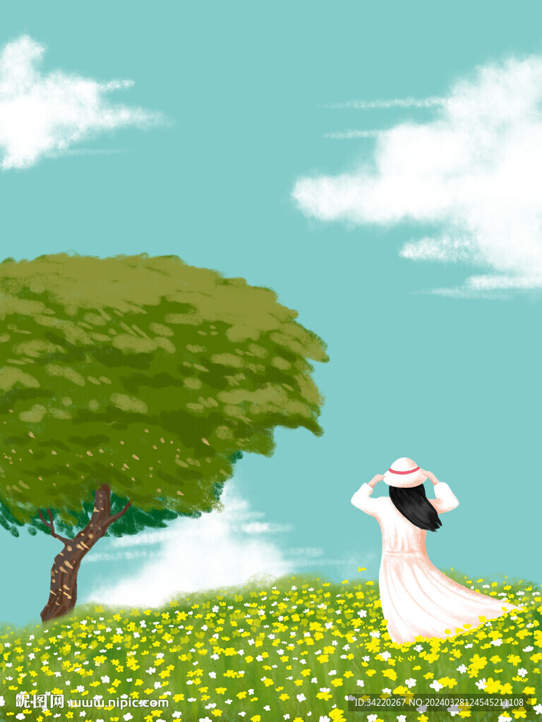 夏天女孩治愈系插画