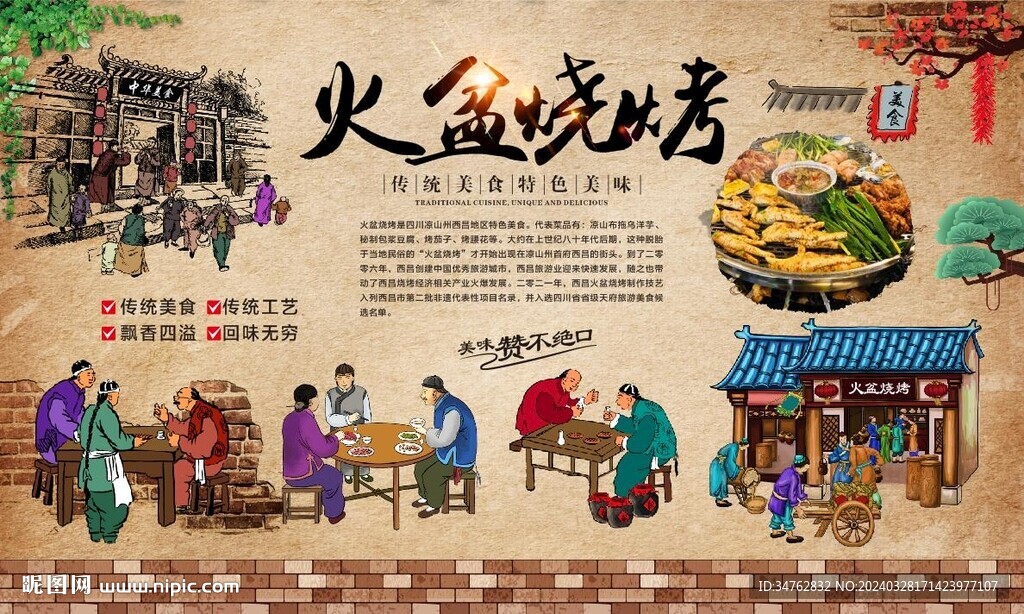 火盆烧烤背景墙
