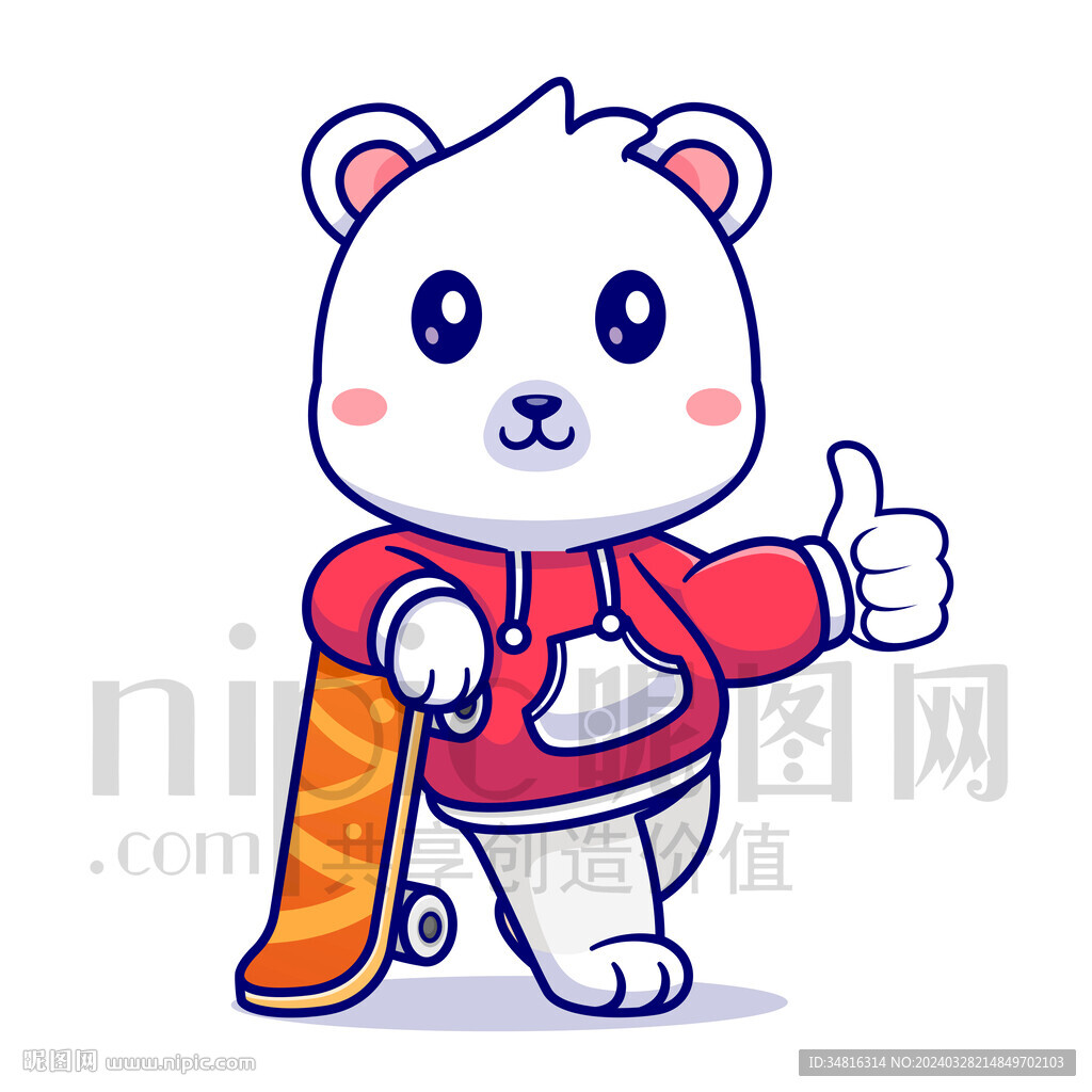 可爱卡通玩滑板的北极熊