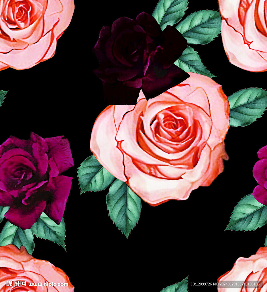 玫瑰花数码印花大花