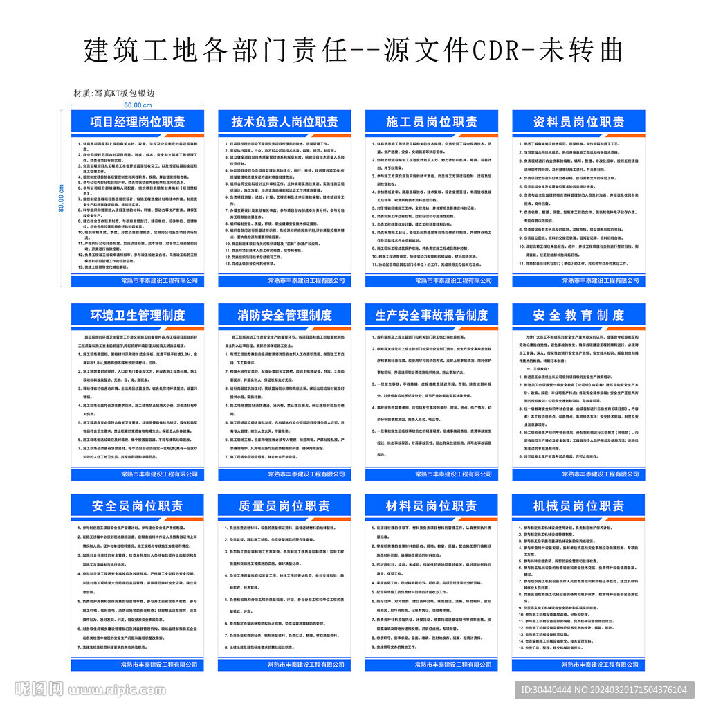 建筑工地各项目部职责制度牌