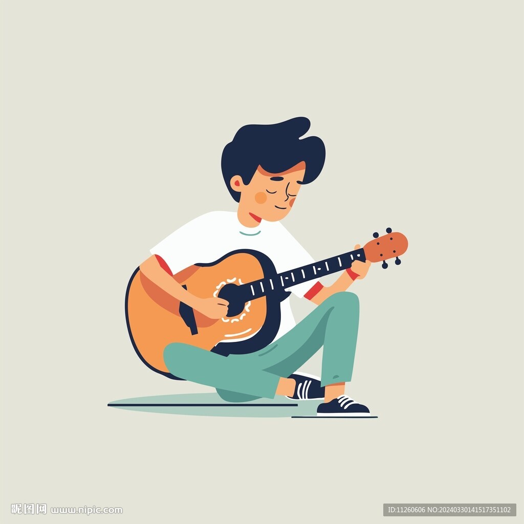弹吉他的男孩矢量插画