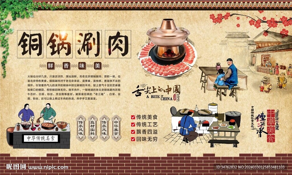 铜锅涮肉背景墙