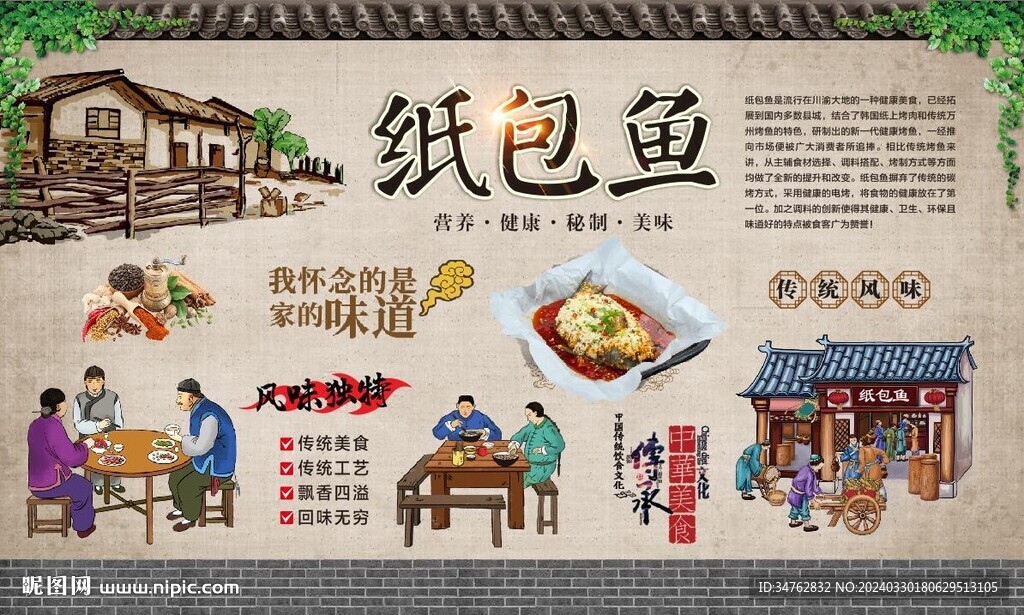 纸包鱼背景墙