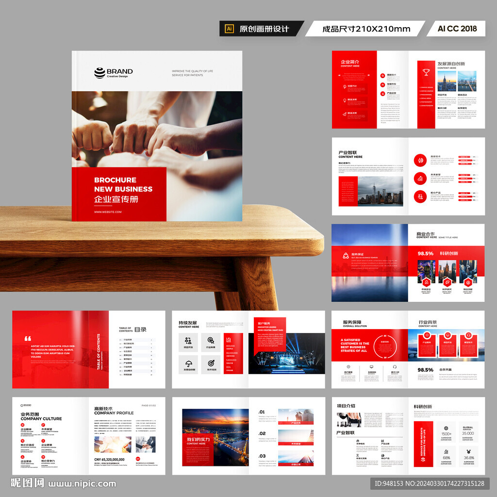 方形红色宣传册