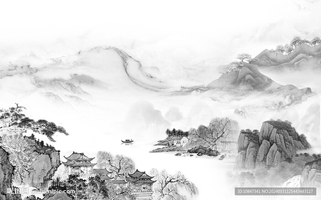 高档 现代灰色山水 TiF分层