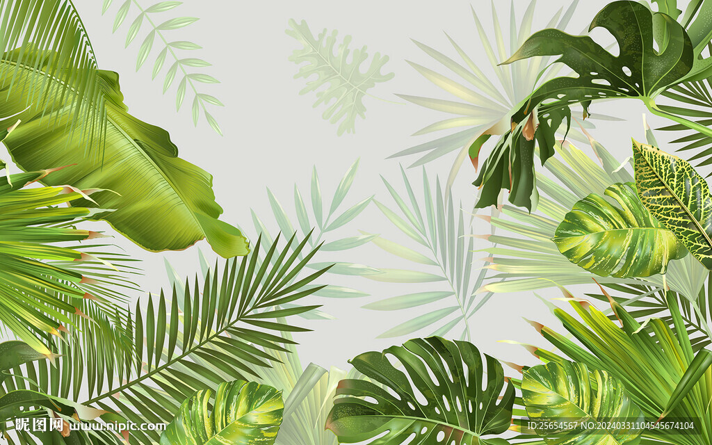 热带阔叶清新植物室内奢华背景墙