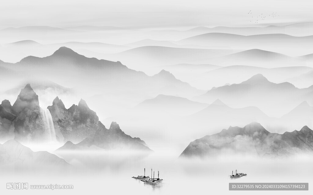 别墅 客厅灰色山水 TiF分层