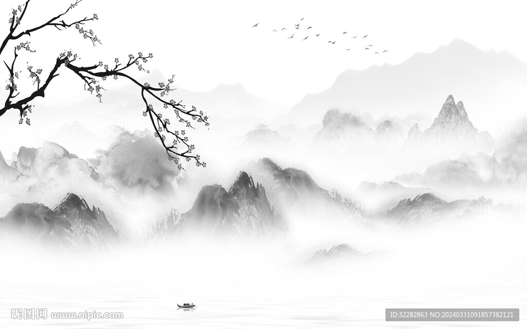 水墨 灰色高雅山水 TiF分层