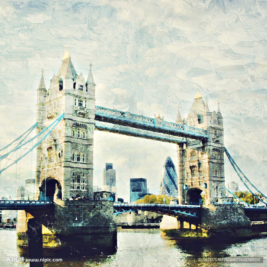 世界名胜 伦敦塔桥油画效果