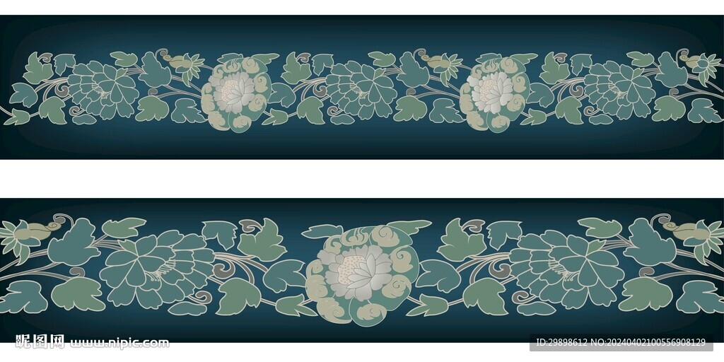 中式古典牡丹纹花饰边纹矢量图