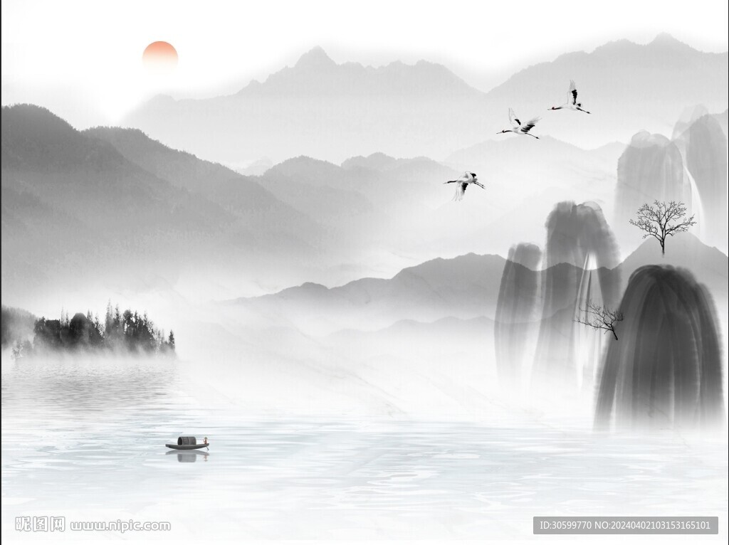 中式意境山水背景装饰画
