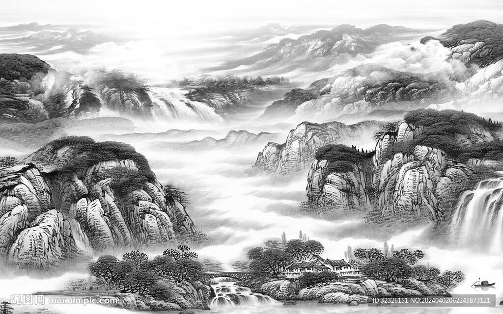 现代 灰色意境山水 Tif分层