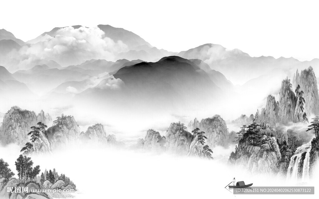 新款 灰色意境山水 Tif分层