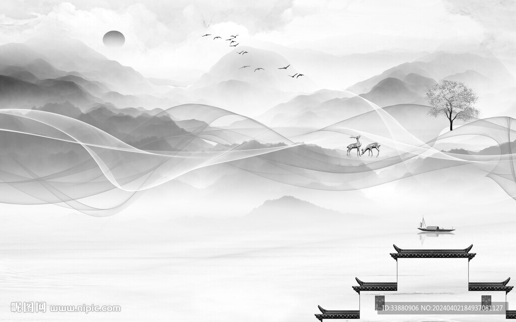 人气 简约灰色山水 TiF分层