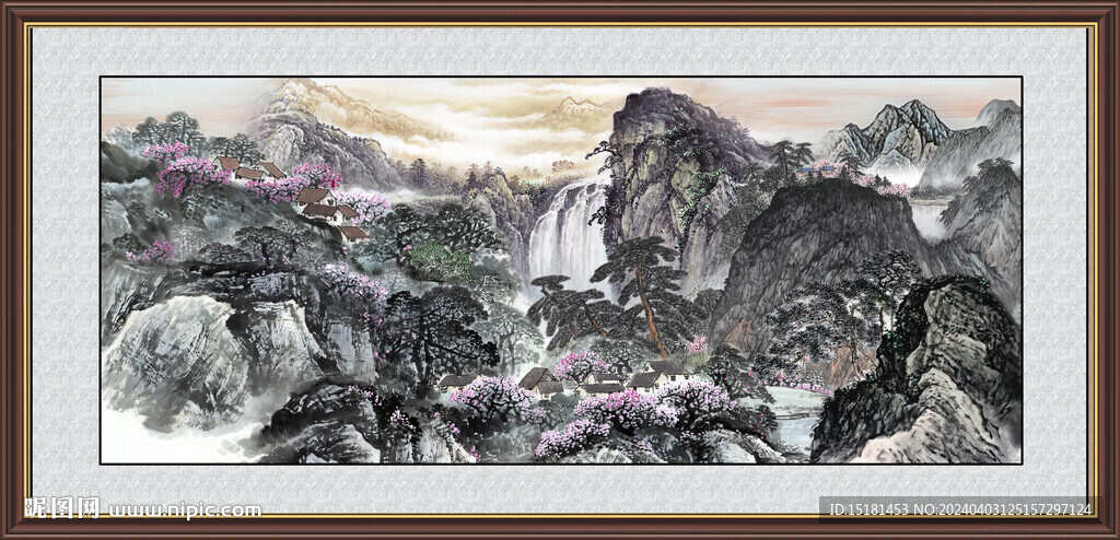 聚宝盆山水画 