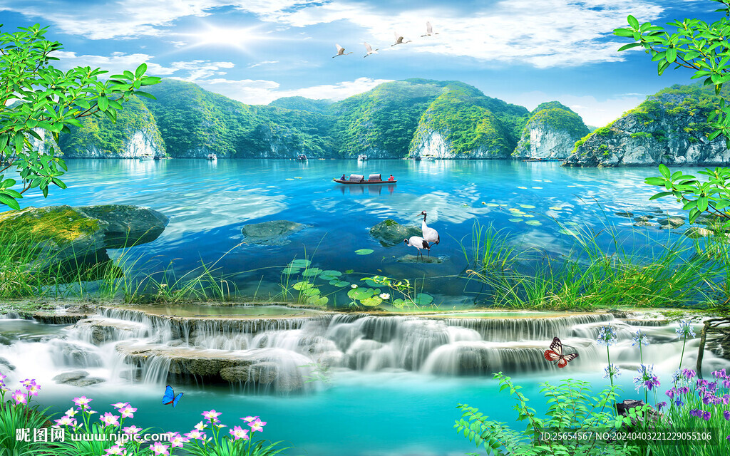 流水生财3D电视背景墙