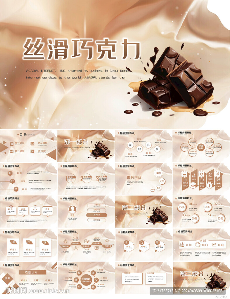 丝滑巧克力甜点动态PPT模板