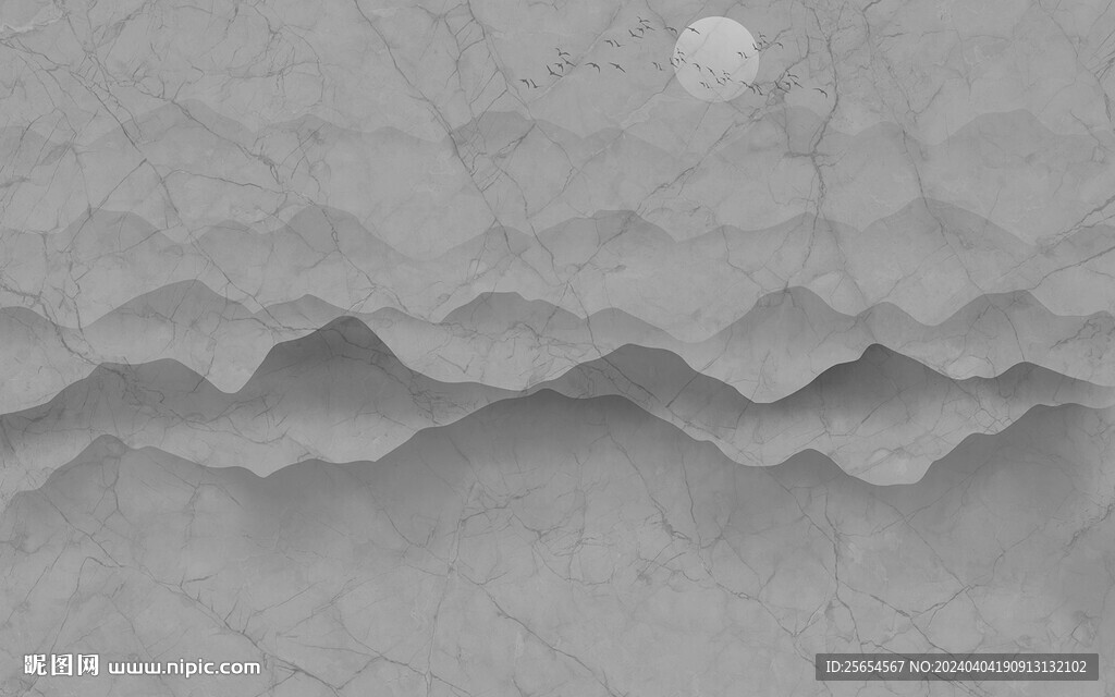 中式水墨山水画石材岩板背景墙