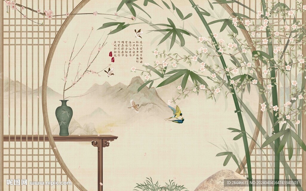 新中式背景墙 