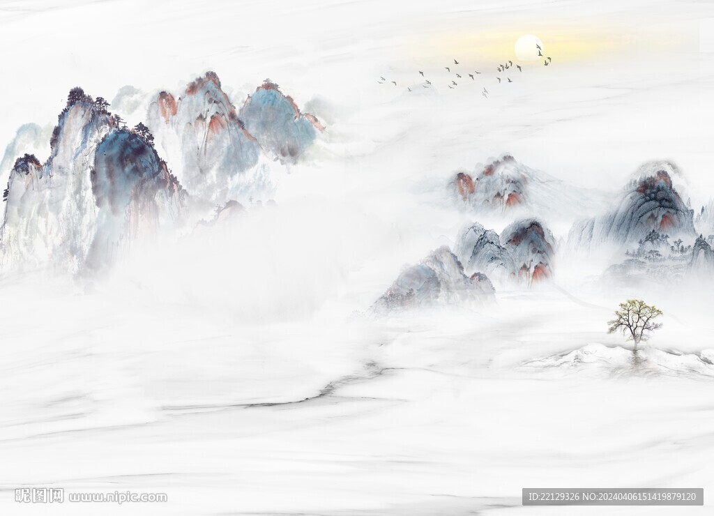 新中式石纹水墨山水