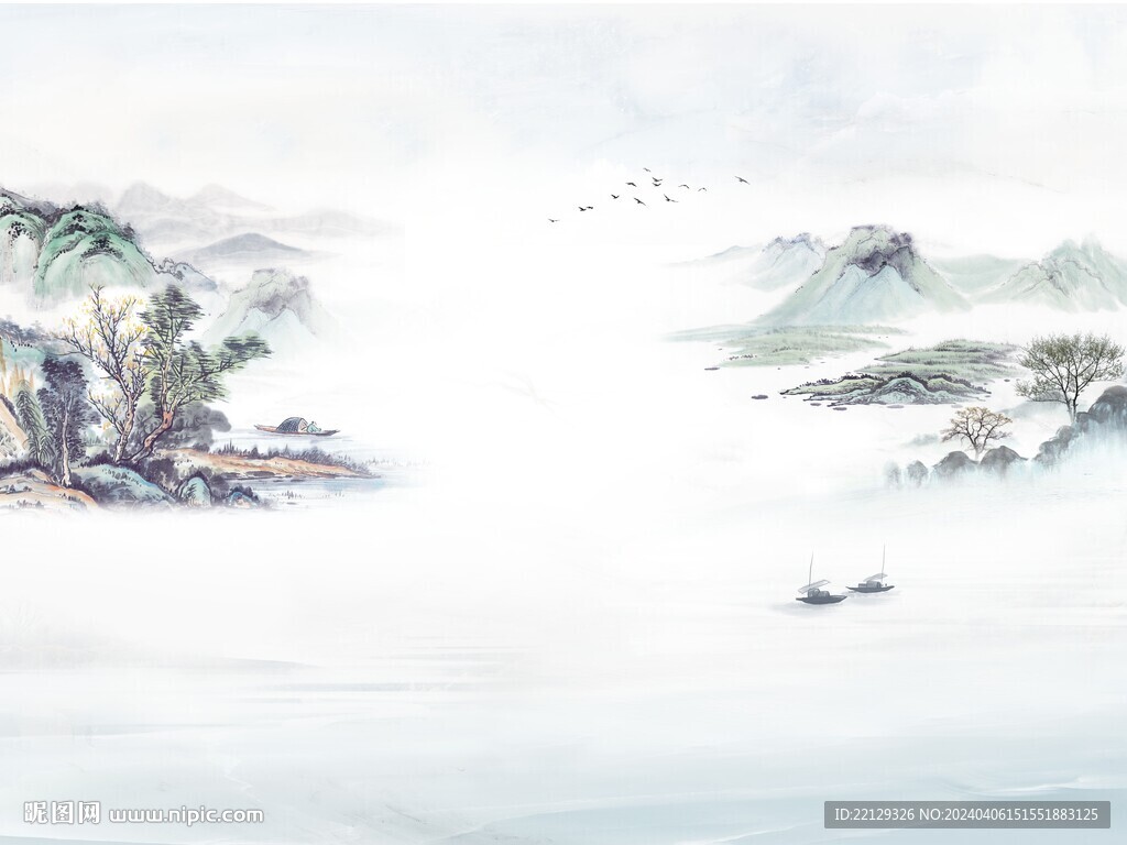 新中式石纹水墨山水
