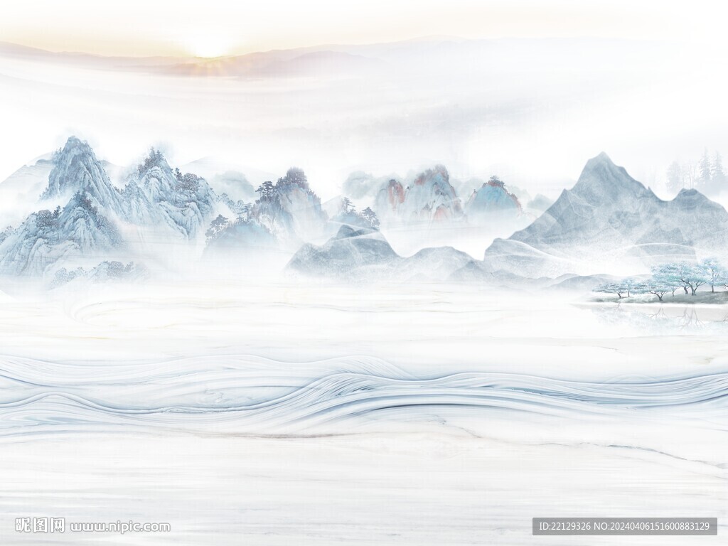 新中式石纹水墨山水