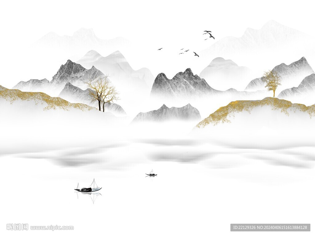 新中式金色山水背景
