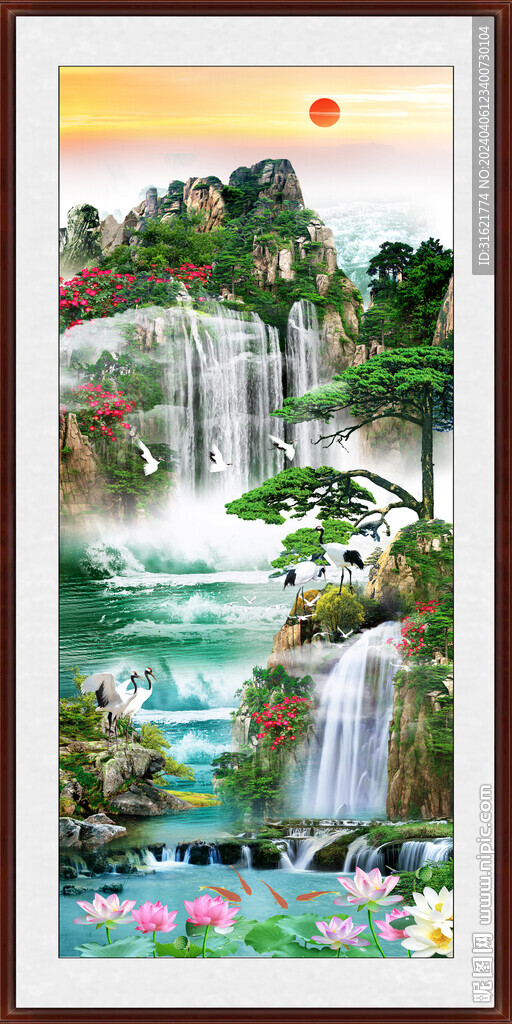 玄关旭日东升 山水风景壁画