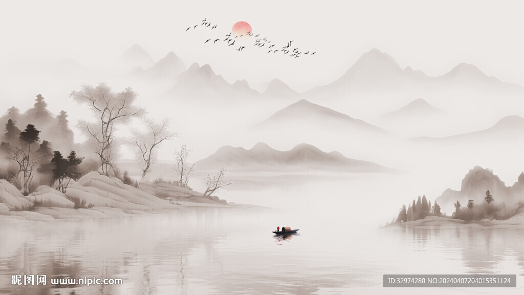 意境山水画背景墙