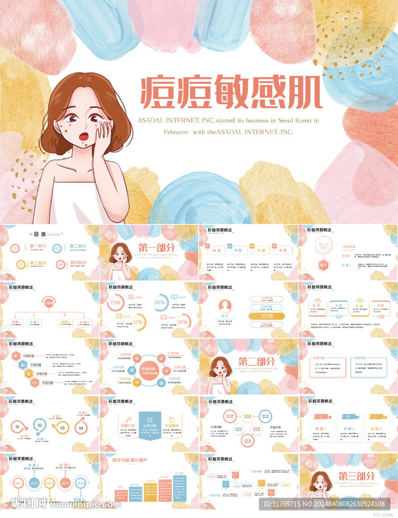 美容护肤痘痘敏感肌动态PPT