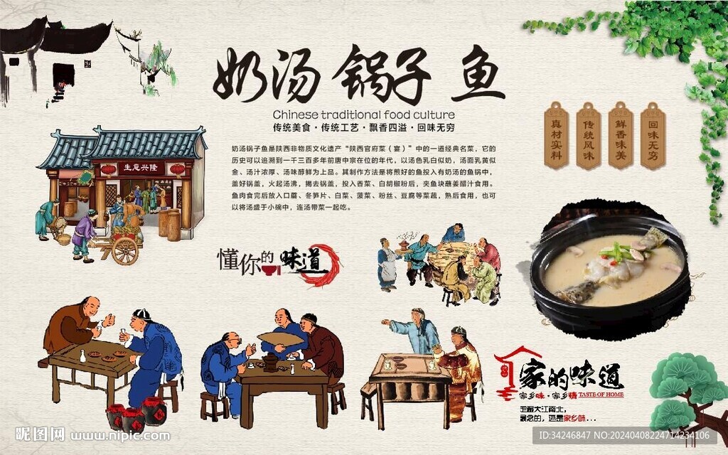 奶汤锅子鱼背景墙