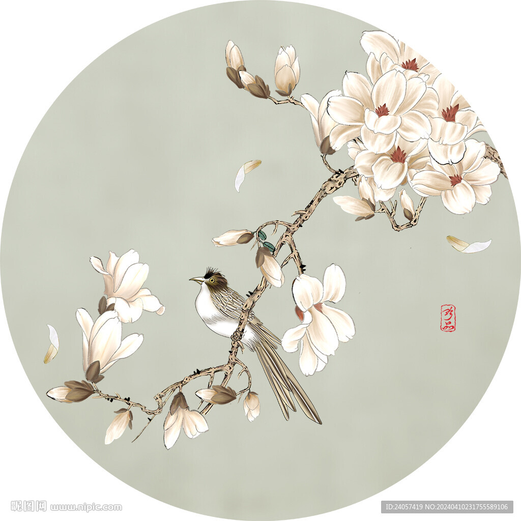 新中式花鸟玉兰
