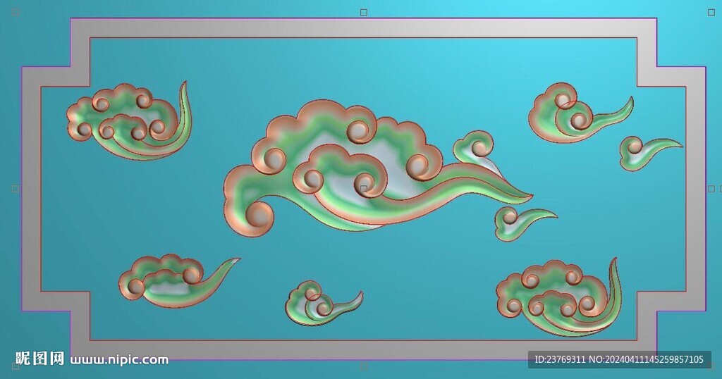 祥云栏板石雕云朵灰度图精雕图